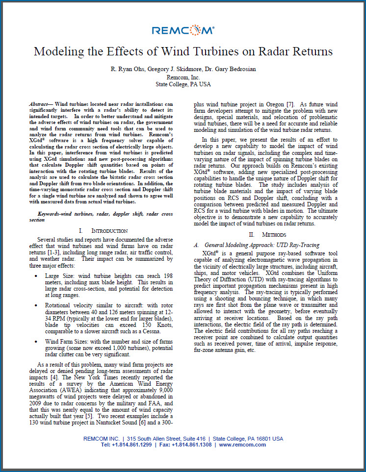 Modeling the Effects of Wind Turbines on Radar Returns | Remcom