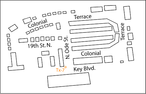 Figure 2: Plan View of the Colonial Terrace Area in Rosslyn Showing the Building Locations, Street Name and Transmitter Site 7.