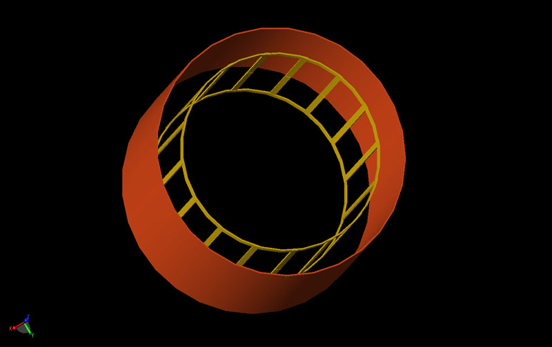 Figure 1: CAD representation of the lowpass birdcage coil with a conventional shield.