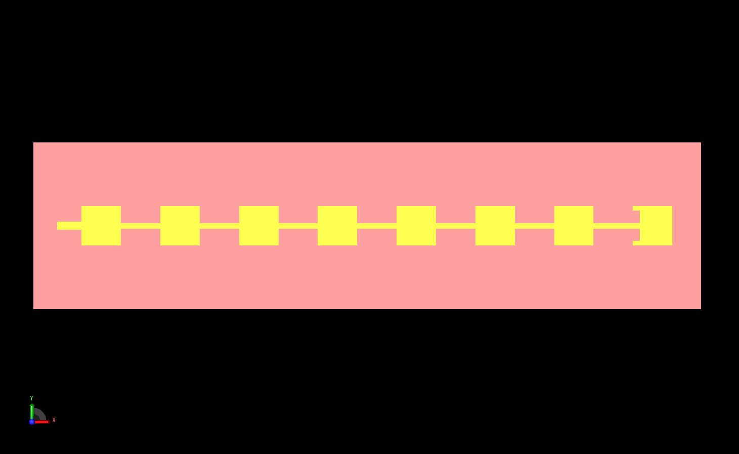 Figure 1: CAD representation of a single 1x8 patch element viewed from the top.