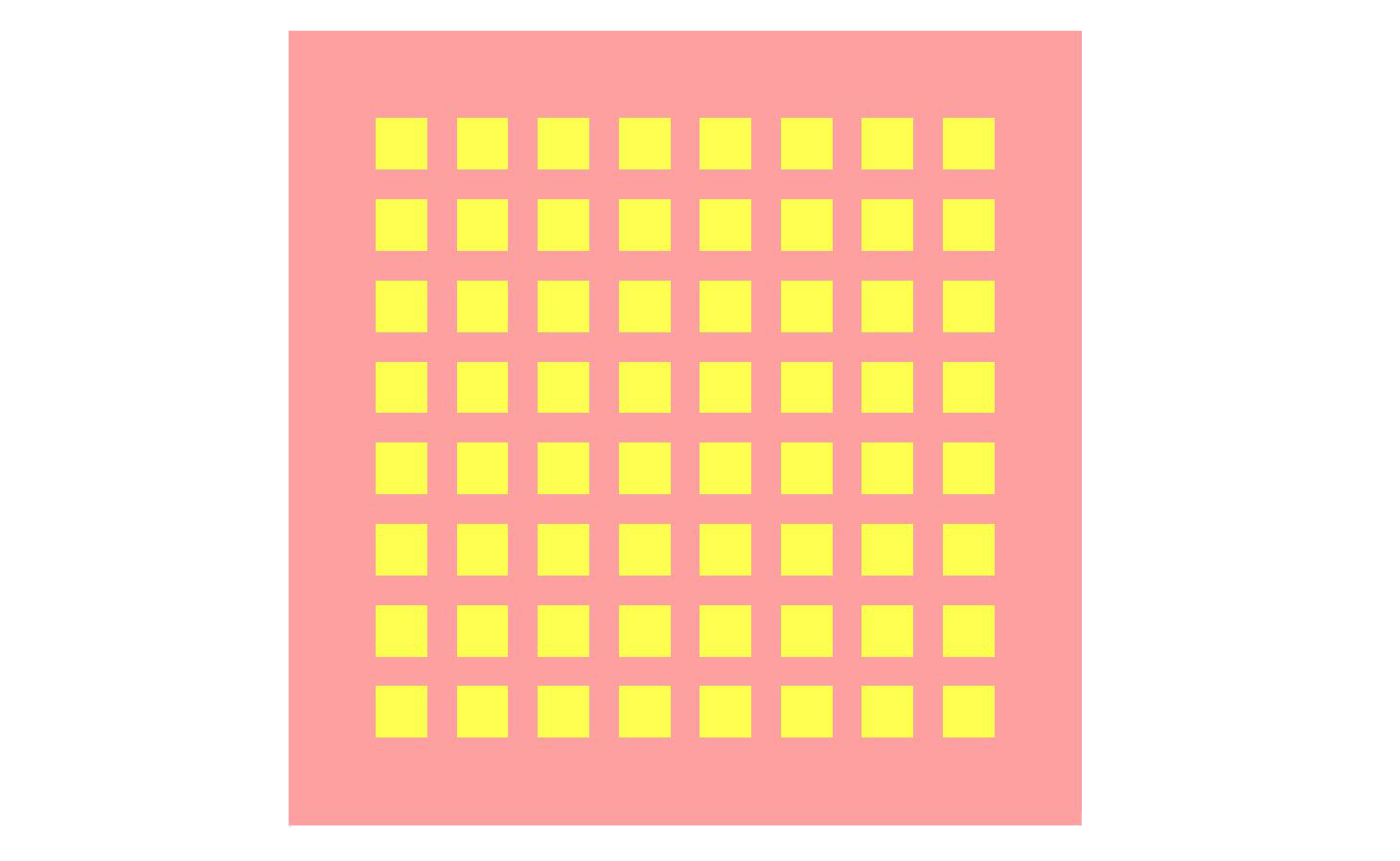 Figure 1: A top view of the antenna geometry showing the layout of the 8x8 array of patches.