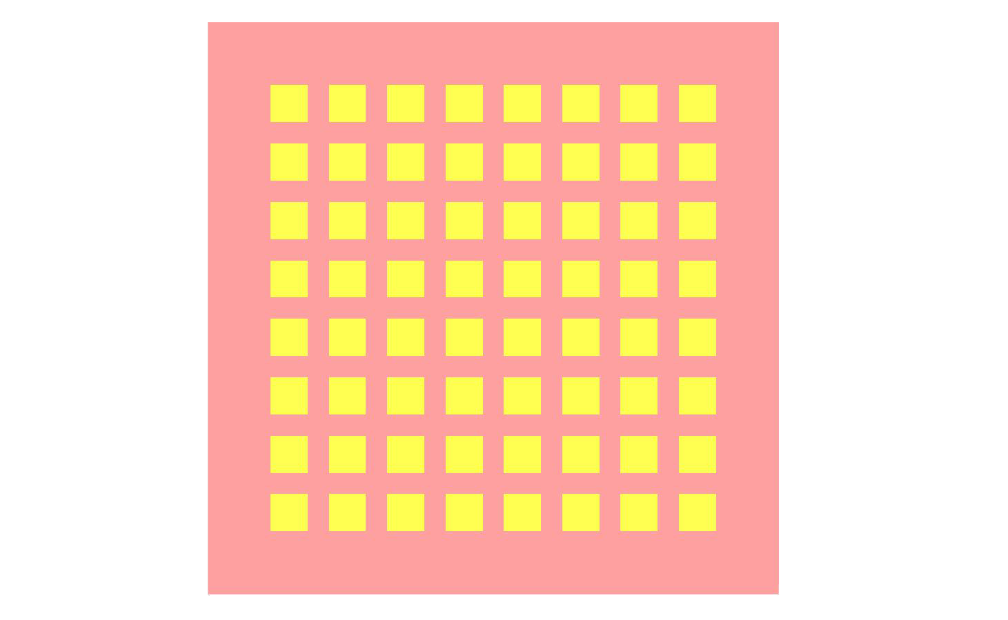 Figure 1: A top view of the antenna geometry showing the layout of the 8x8 array of patches.