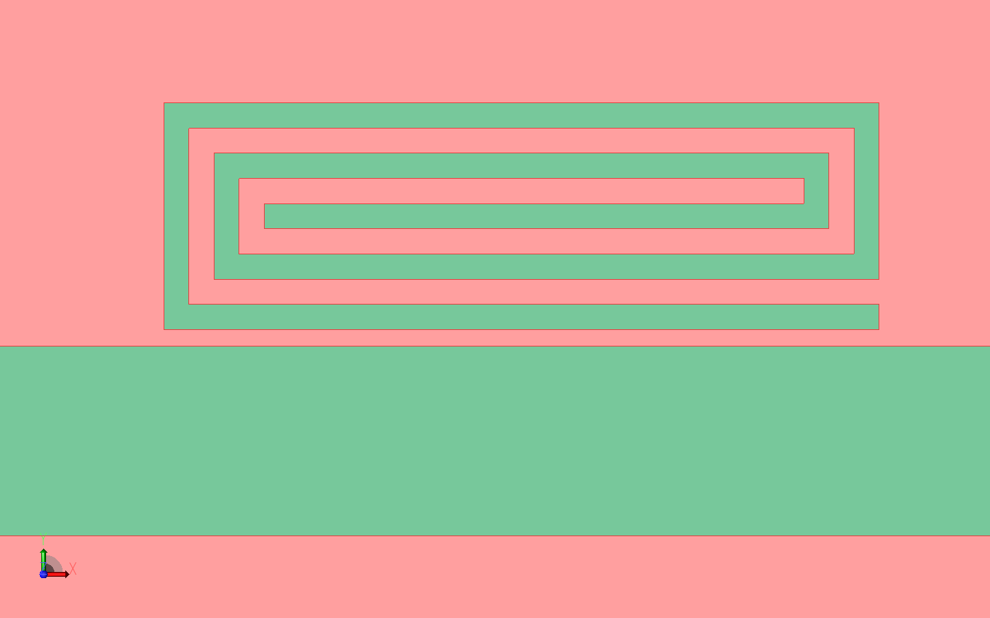 Figure 2: A detailed view of one of the spiral resonators is shown. The dimensions of the spiral are changed slightly to shift the resonance of the spiral and create a different bit for the RFID tag.