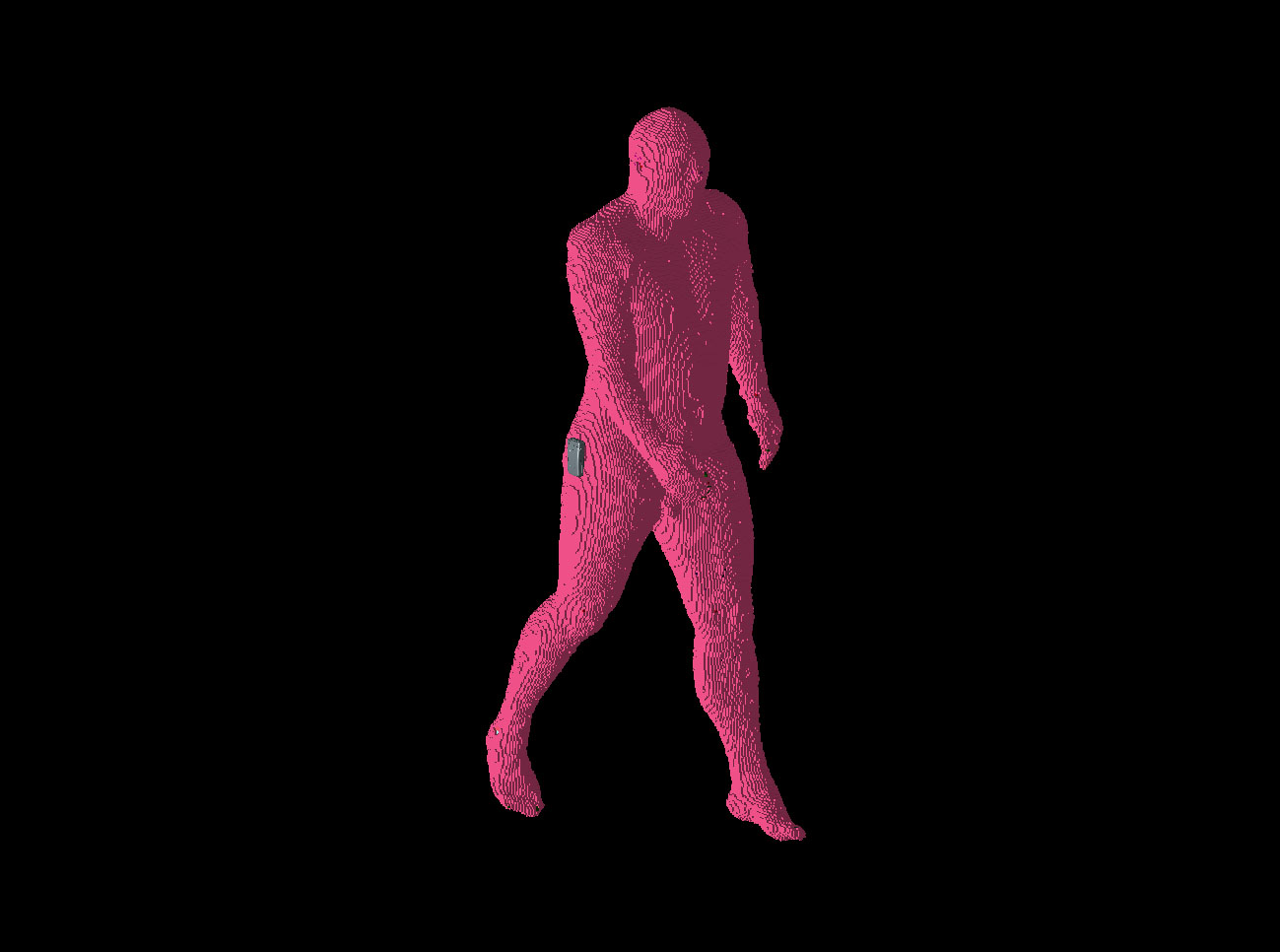 Figure 2: Position 1 of the walking man is shown with the left foot forward and the right arm forward of the phone location.