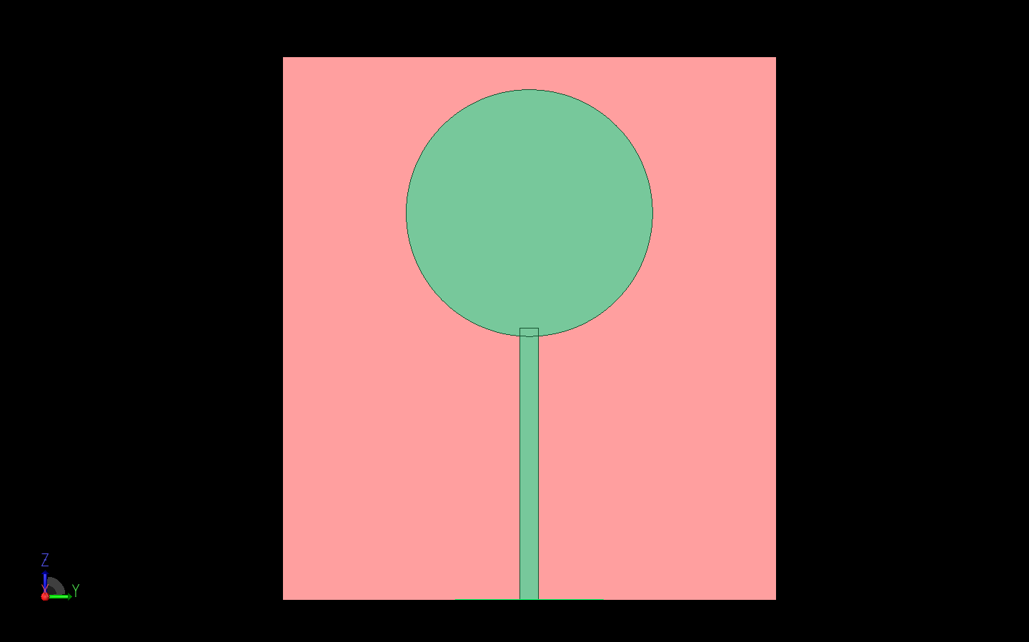 Figure 3: The UWB monopole disk antenna is shown as a CAD model in XFdtd.