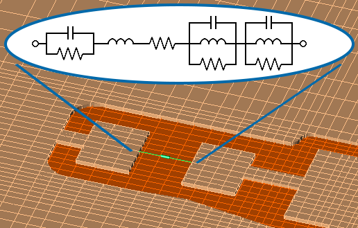 Surface mounted capacitor is updated during the FDTD simulation based on its SPICE model.