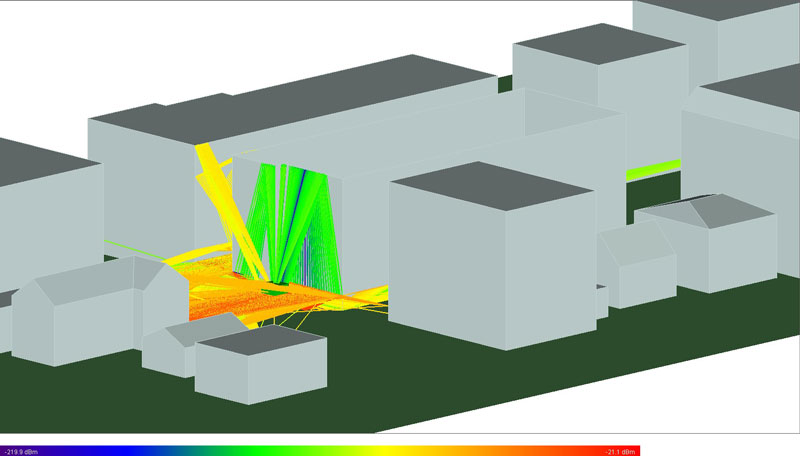 Figure 8: Propagation paths from the transmitter on the left.