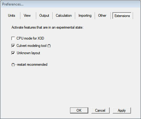 Figure 3: Wireless InSite Preference menu showing the Extensions tab with Unknown Layout option selected.