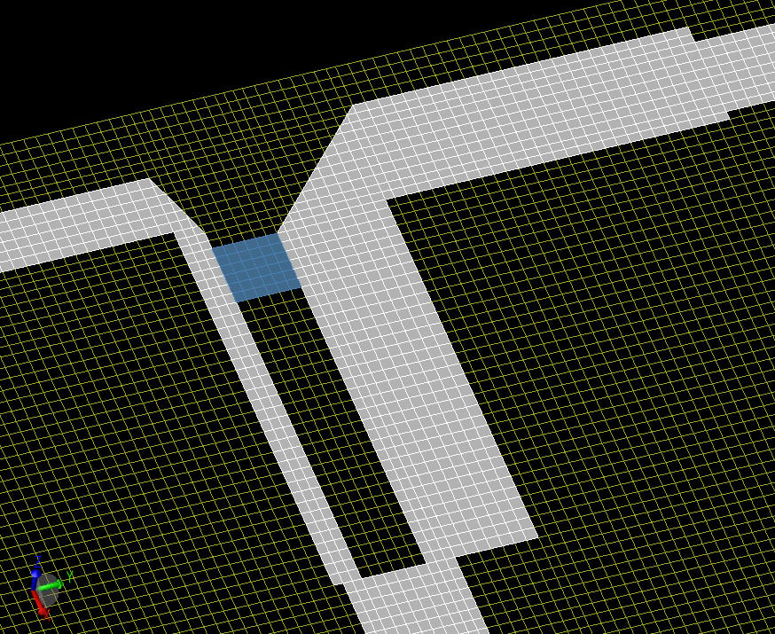 Figure 2Mesh representation of the power divider with automatic gridding and XACT enabled.