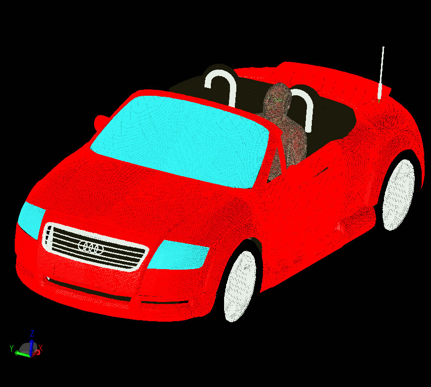 Figure 2: The XF mesh of the repositioned human in the car with XACT meshing applied.