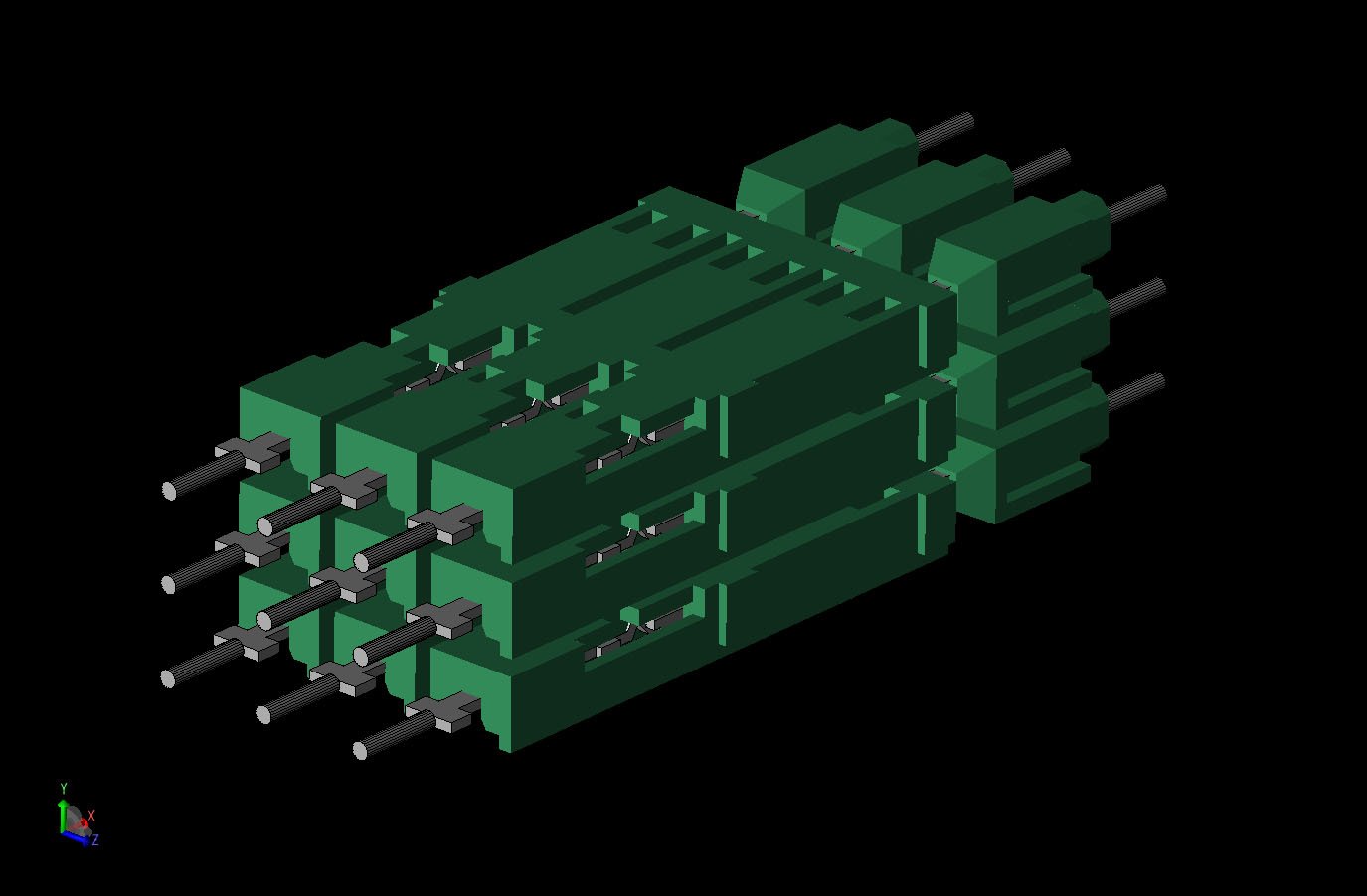 Figure 2CAD view of the connector with the external shield removed showing the internal pins and insulation.