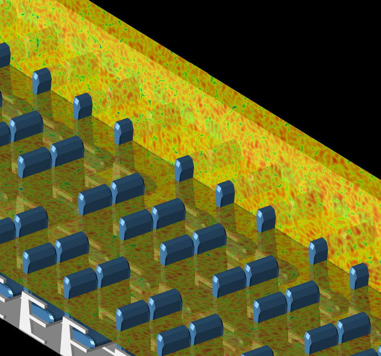 Figure 7This figure shows the steady-state electric field magnitudes in the cabin when the front transmitter is active at 2.5 GHz. The fields shown are in the plane of the center of the aisle seat vertically and through the center of the 3x3 sensor …