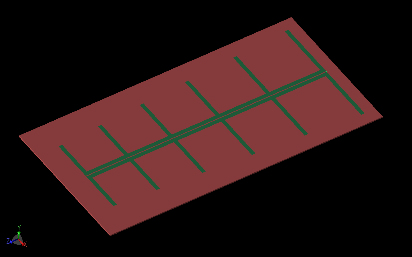 Figure 10: One of the LPDA antenna models is shown in XFdtd.