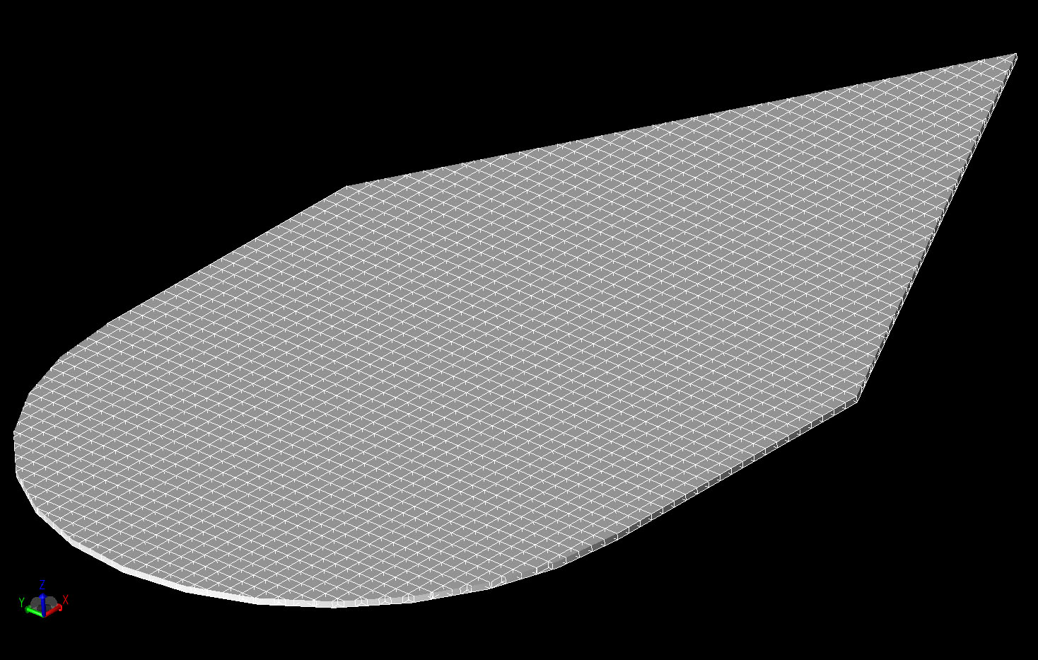 Figure 5A three dimensional view of the Wedge Plate Cylinder geometry mesh.