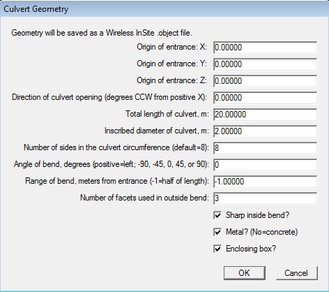 Figure 1Culvert Modeling Tool Window within Wireless InSite.