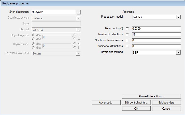 Figure 5Study area properties window.