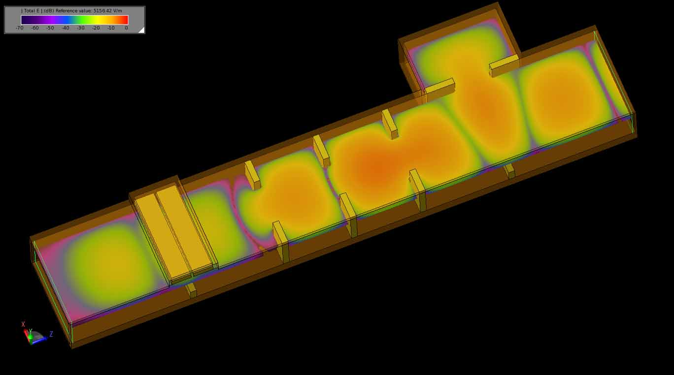 Figure 4: Transient electric fields propagating in the filter.