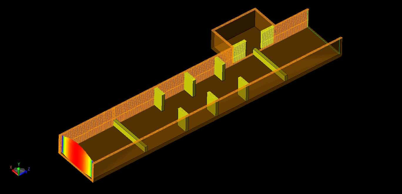 Figure 2: Cross-sectional XFdtd mesh view of the device with the input port excitation displayed.