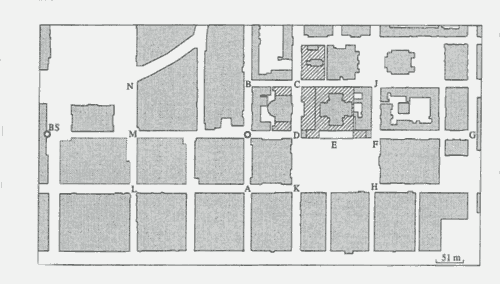 Figure 1 . The coverage area studied in [1] as well as this example. It is near a region in Helsinki known as “Senate Square” in position E.