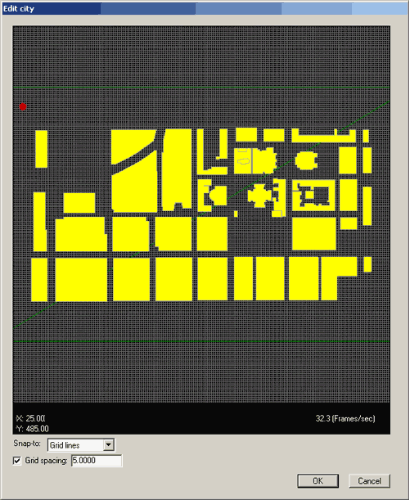 Figure 2. City Editor showing the 2D outlines of the buildings in the area under consideration.