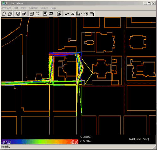 Figure 15 . The propagation down street BC with the stairs present.