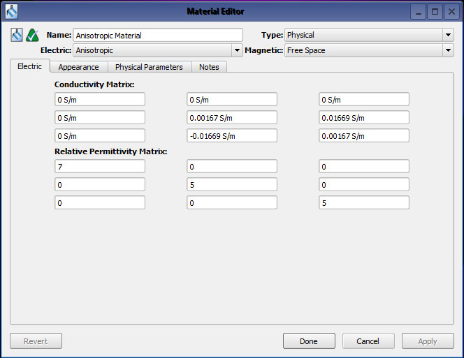 Figure 1 - The XF7 material editor with the anisotropic material defined.