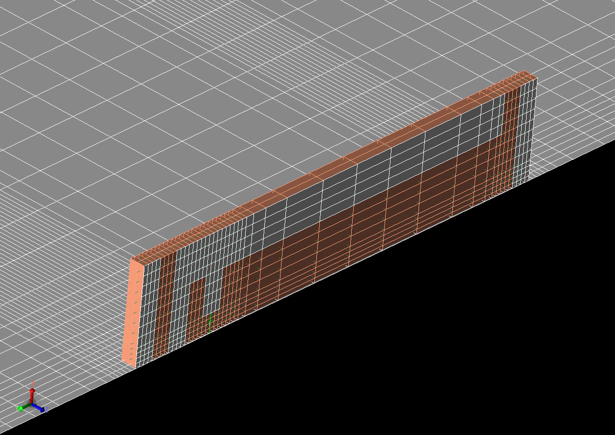 Figure 2: Mesh view of the FDTD cells in the antenna after running the automatic gridding script.