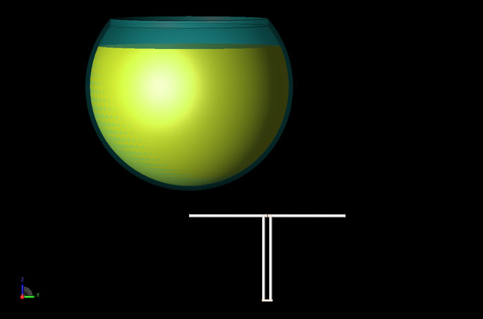 Figure 2 - A CAD rendering of the geometry with the dipole offset to the right and the separation distance set at 25 mm.