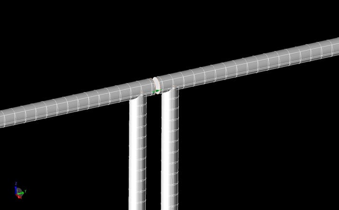 Figure 3 -&nbsp;A detailed view of the feed region of the dipole in the XACT mesh.