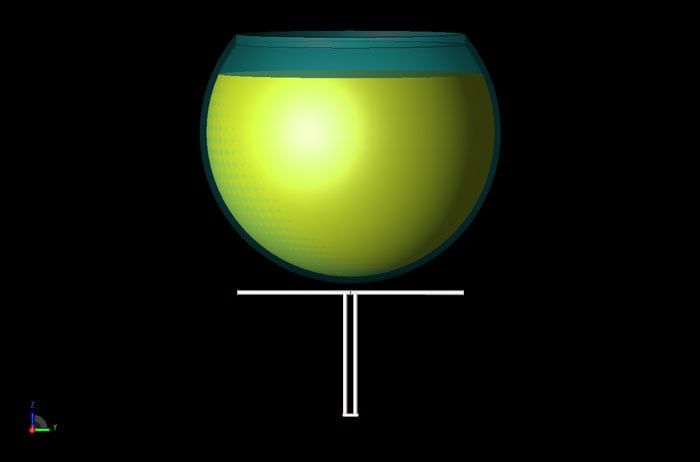 Figure 1 -&nbsp;A CAD rendering of the geometry with the dipole centered and the separation distance set at 5mm.