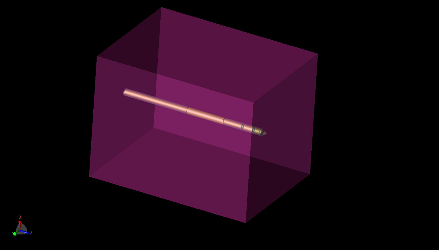 Figure 4: Shown is the entire geometry simulated, including the antenna and the surrounding liver tissue.