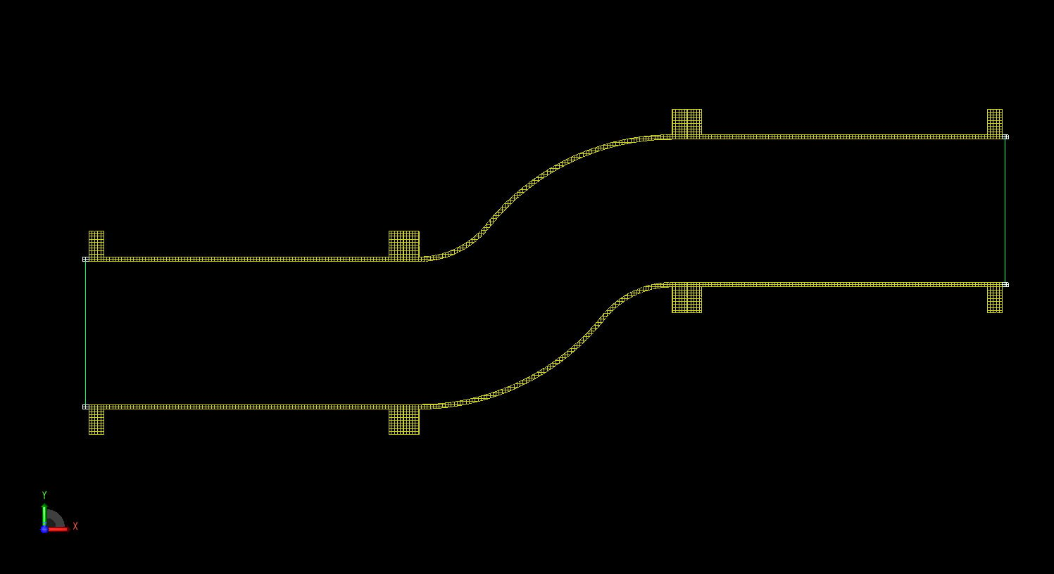 Figure 2Cross sectional view of the XFdtd mesh of the dual bend geometry.