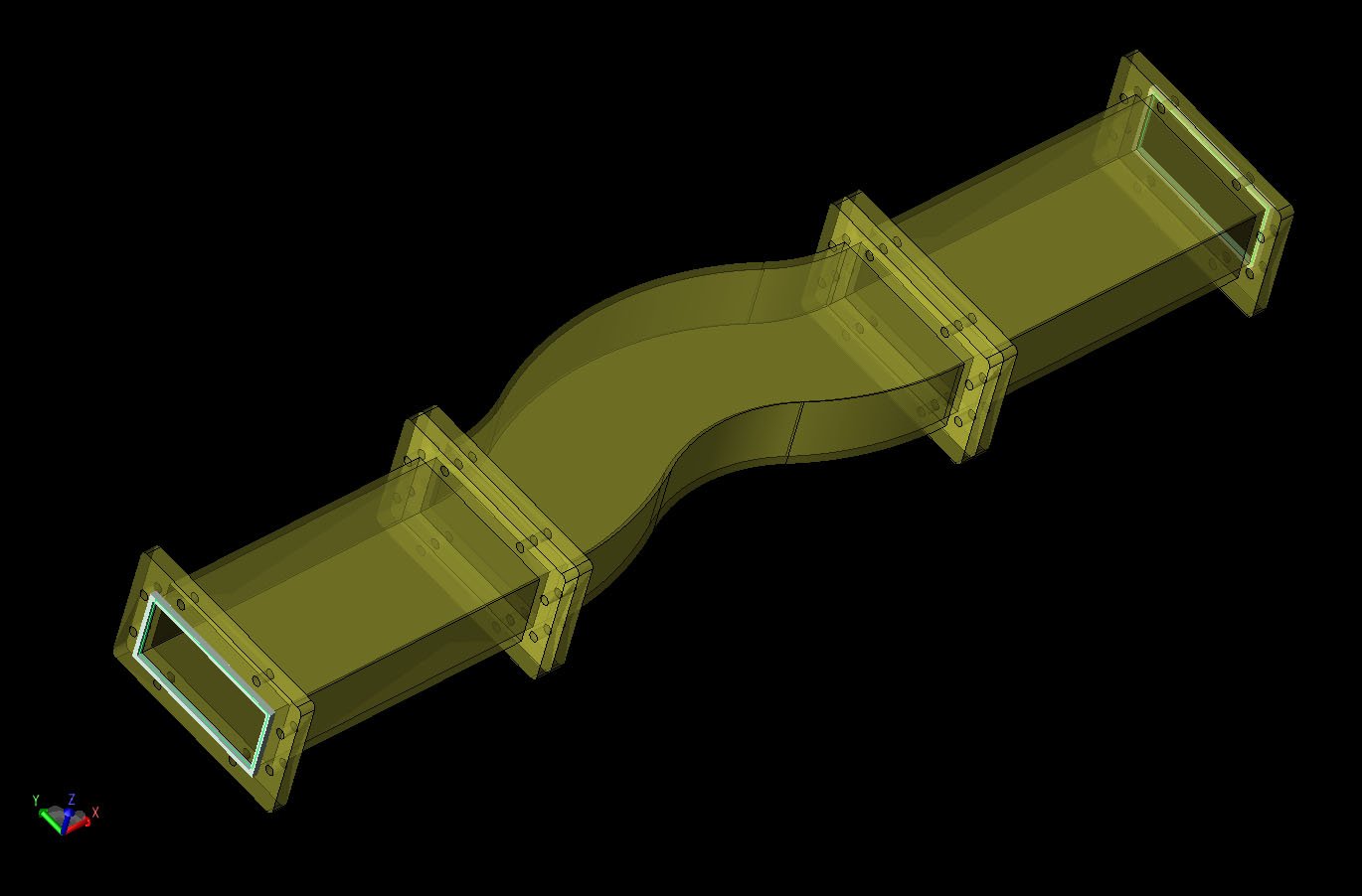Figure 6CAD geometry of the tri-bend waveguide mode converter.