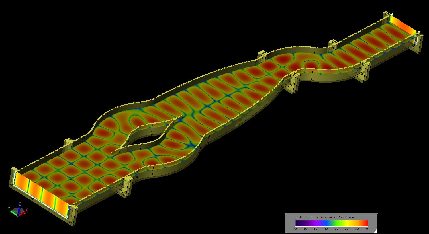 Figure 16The steady-state electric field distribution at the ports and inside the multi-mode converter at 8.5 GHz.