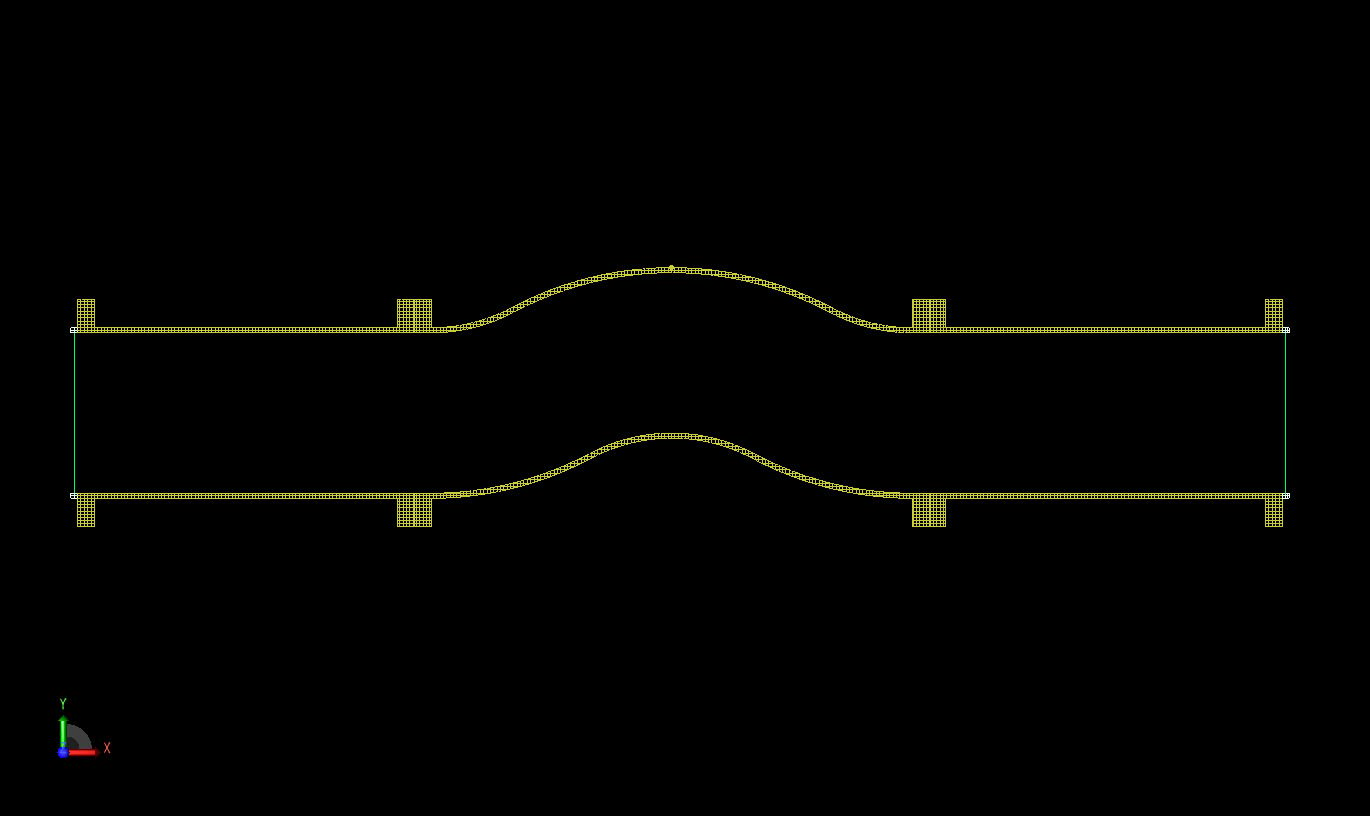 Figure 7Cross sectional view of the XFdtd mesh of the tri-bend geometry.