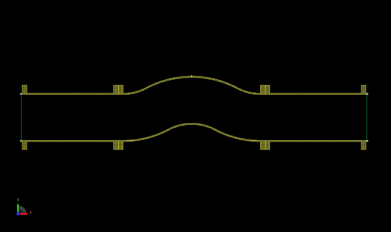 Figure 7Cross sectional view of the XFdtd mesh of the tri-bend geometry.