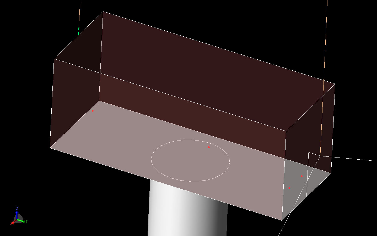 Figure 3The interior sample points are shown in relation to the nacelle geometry. Three of the points are in a line from front to back inside the nacelle.