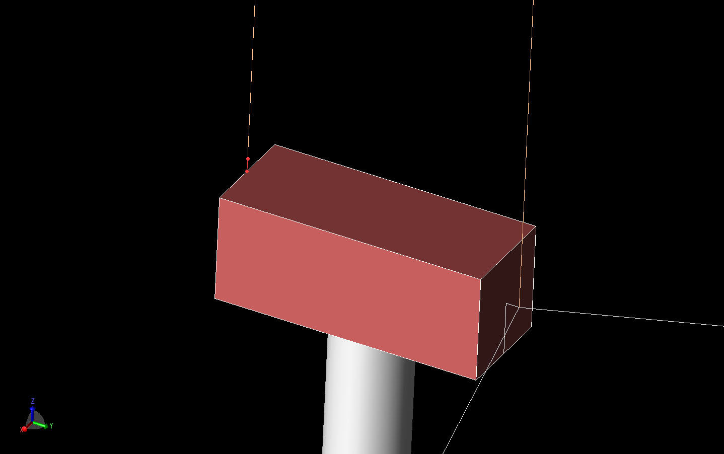 Figure 2The current source location is shown in bright red for this case where the lightning strike is applied to the rear of the nacelle.