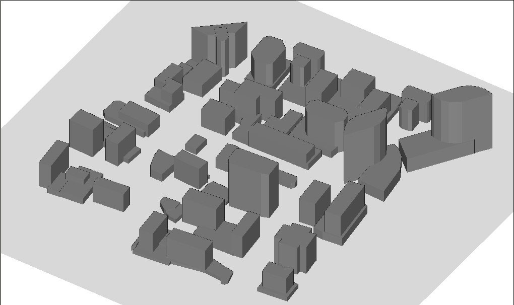 Figure 1Scenario after the city and terrain files have been opened within Wireless InSite.