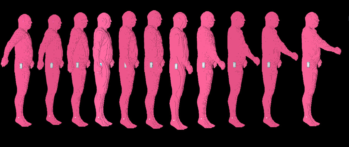 Figure 10: Shown are the eleven positions of the moving arm used in the simulations.