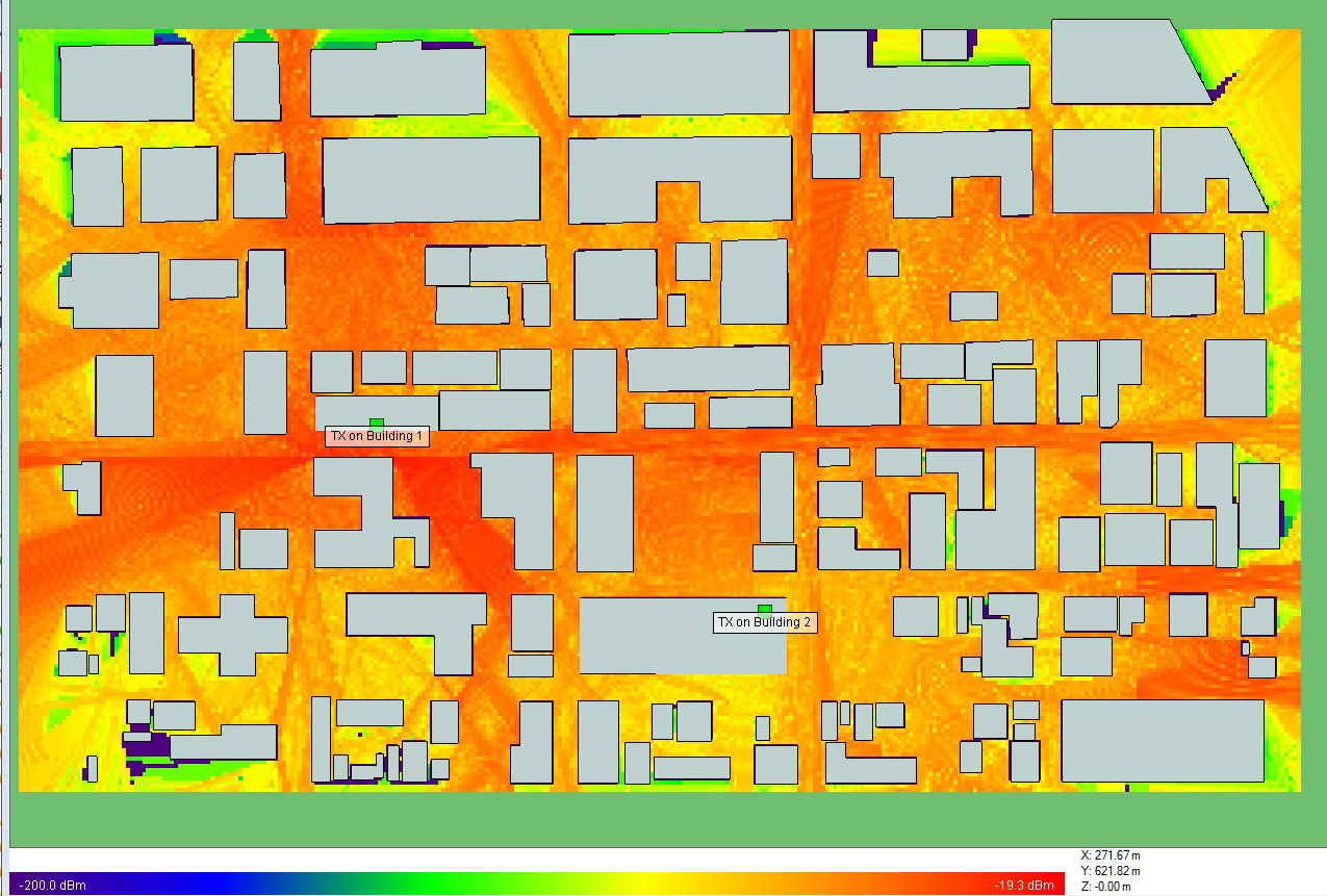 Figure 6Total power from combined Transmitters at each Receiver location.