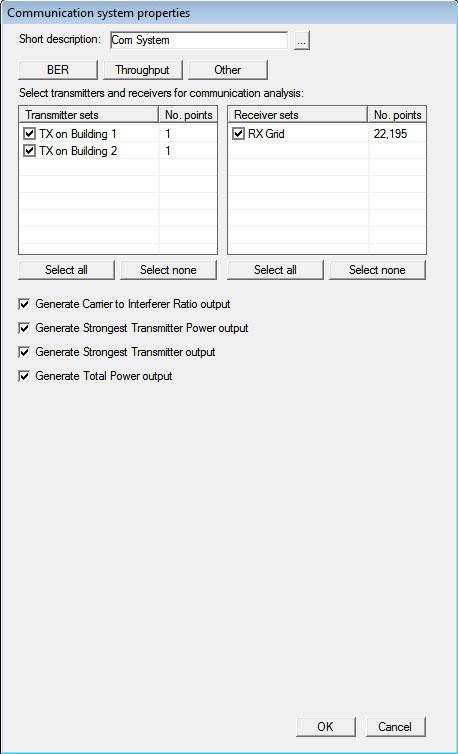 Figure 3The Communication System Properties window within Wireless InSite.