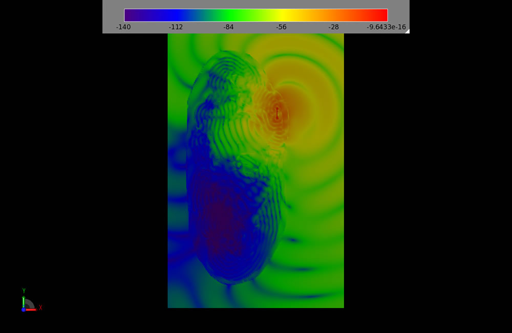  Figure 10: A slice of time domain fields through the chest (body rendering is off).