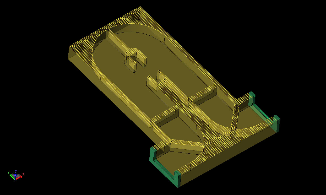 Figure 3Cross-sectional view of the XFdtd mesh of the cross-coupled filter geometry.