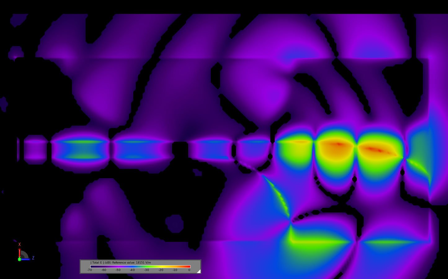 Figure 14Transient electric field distribution at the center of the antenna at 0.628 ns.