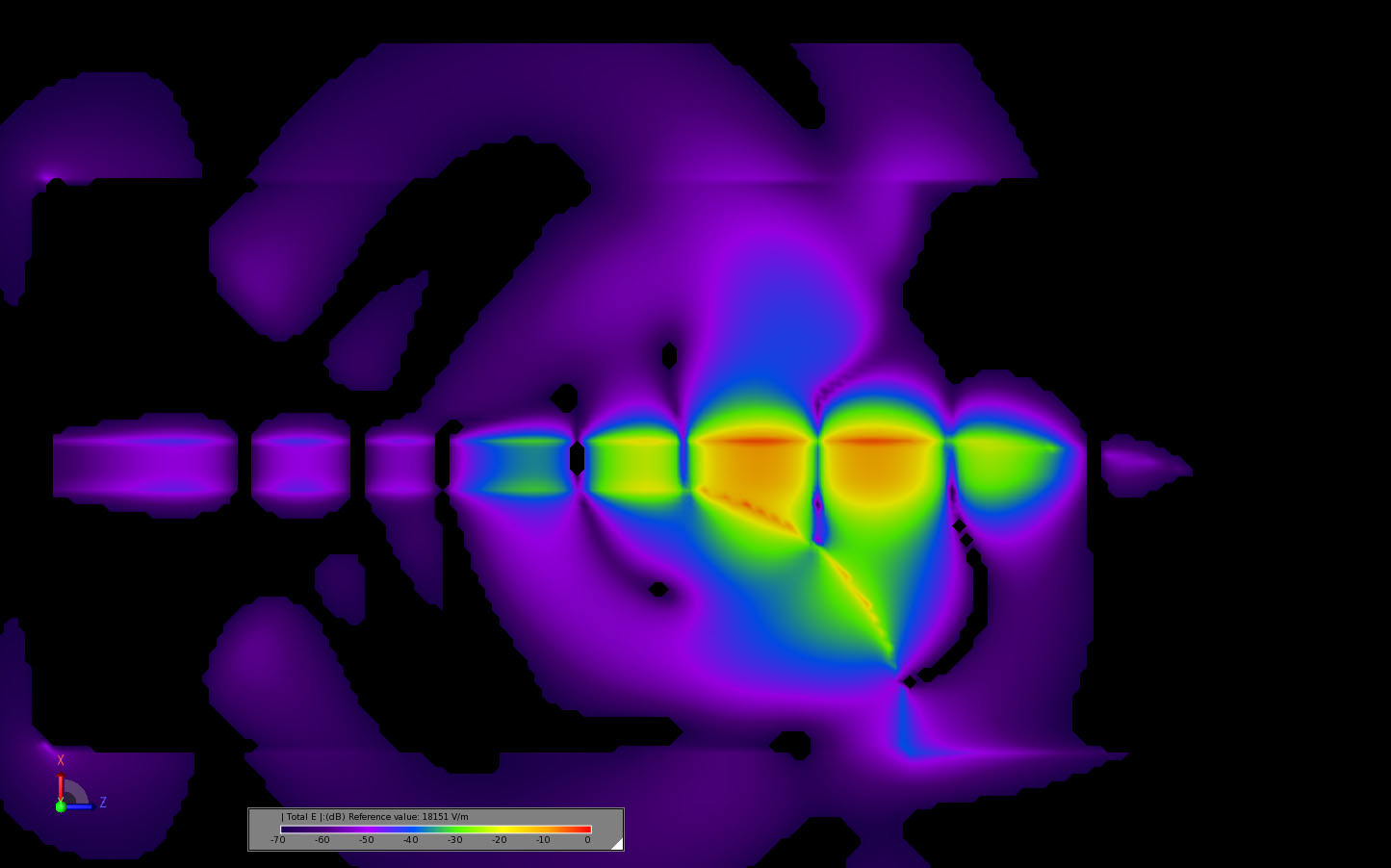 Figure 13Transient electric field distribution at the center of the antenna at 0.524 ns.