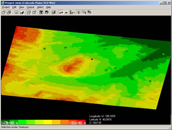 Figure 3. Terrain elevations viewed using InSite's ‘Color by height' option