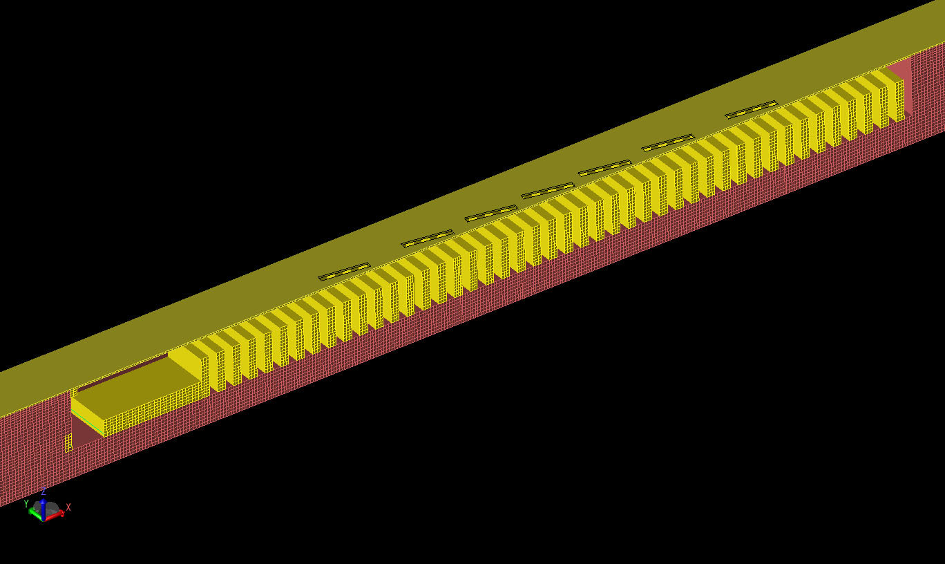 Figure 4Cross-sectional mesh view of the device showing the interior CRLH cells.