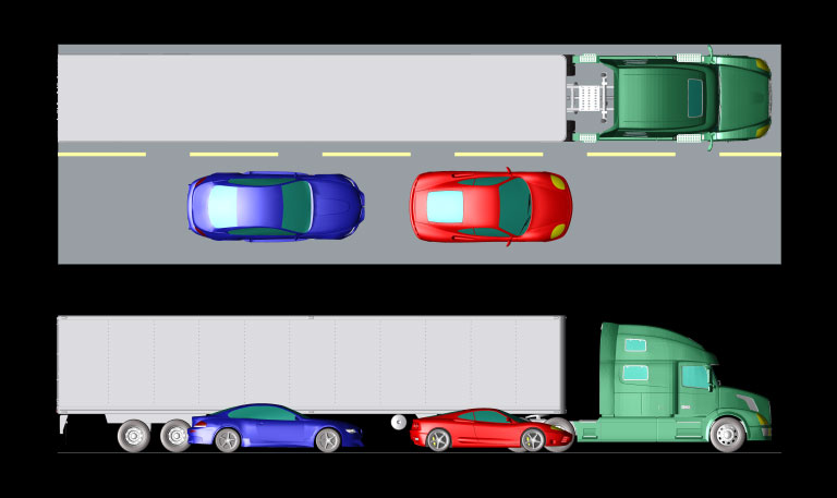 Figure 1: Setup with two passenger vehicles and one tractor trailer truck on a roadbed.