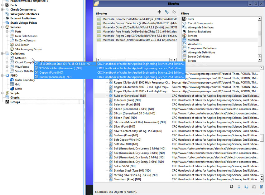 Figure 2: Adding materials to the XF project.